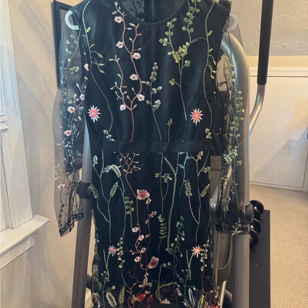 Floral Embroidered Black Dress